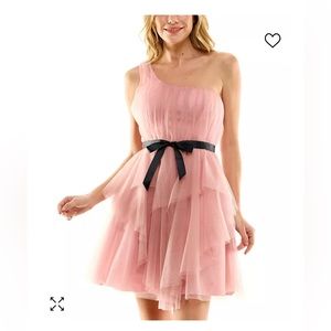 Juniors' One-Shoulder Tie-Waist Tiered Dress